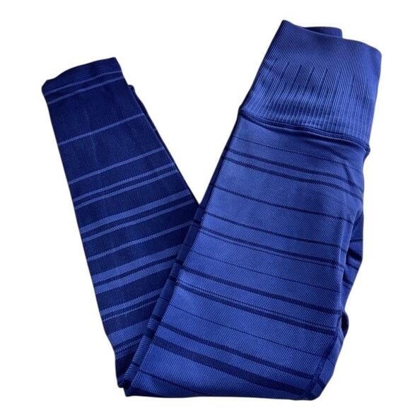 Avocado Compression Athletic Leggings Sz Small Purple Striped Thick 24" Inseam - Picture 6 of 6